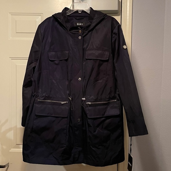 SOLD⭐️DKNY Navy Water Repellent Trench Coat (Plus Size 3X) NWT - Picture 2 of 8